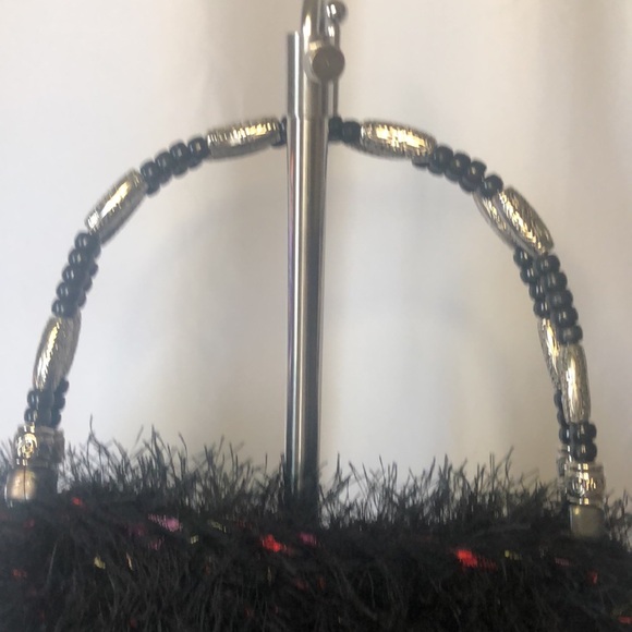 Unbranded black super soft silky hair vintage handbag with beaded handles. - Picture 2 of 6